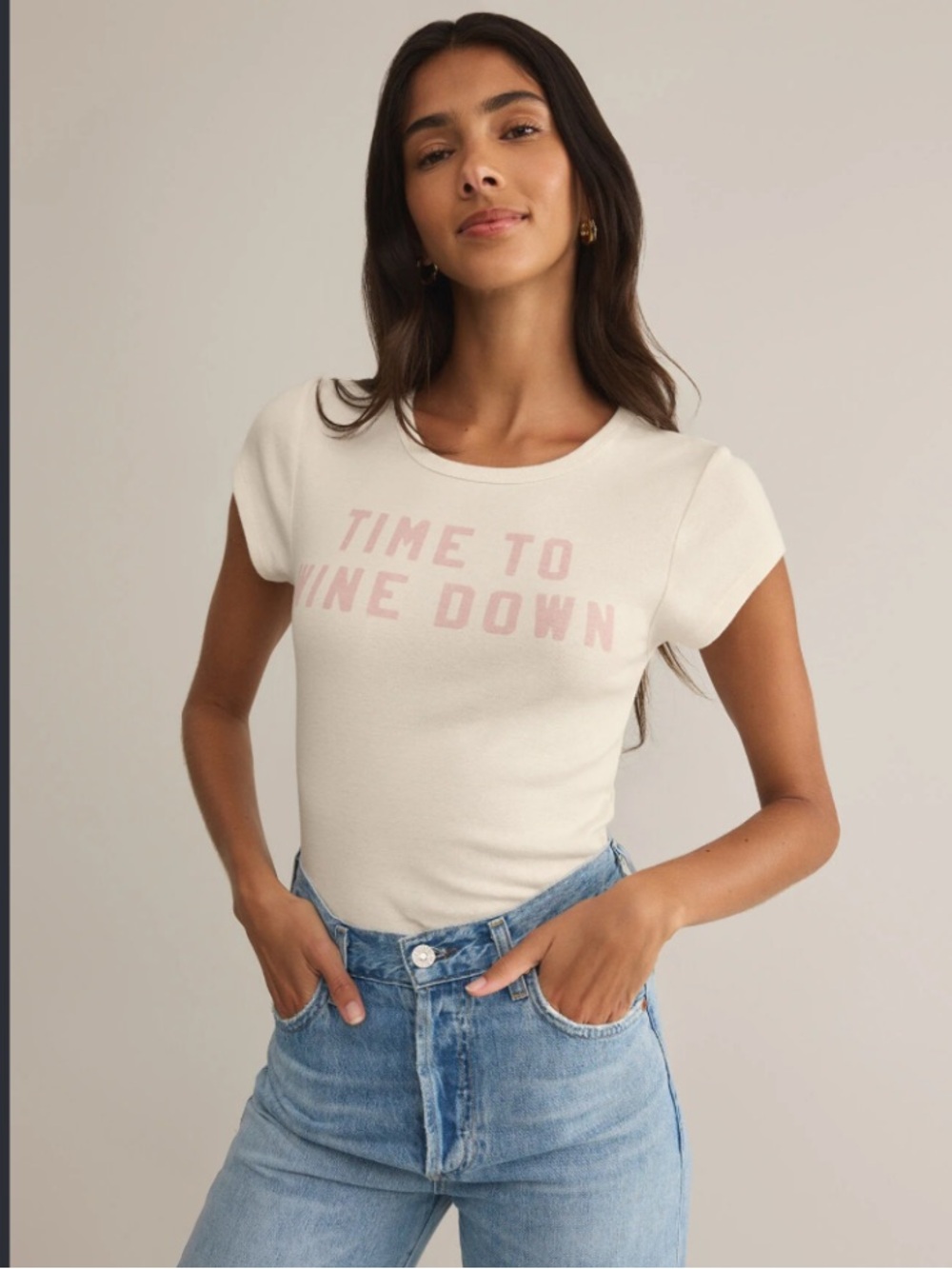 NWT Z SUPPLY Wine Cheeky Tee Shirt Time to Wine Down Graphic White Pink Size S